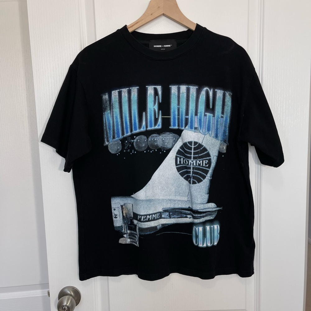 Homme + Femme Black Graphic Mile High Tee Medium